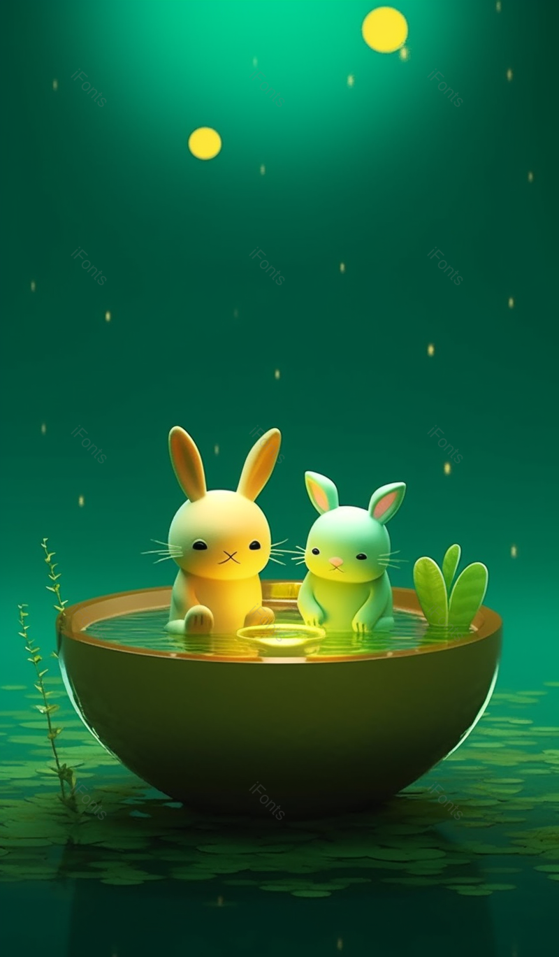 绿色夏天星光点点下两只玩耍的可爱动物,插画/手绘图,插画/手绘图库,插画/手绘图下载,插画/手绘